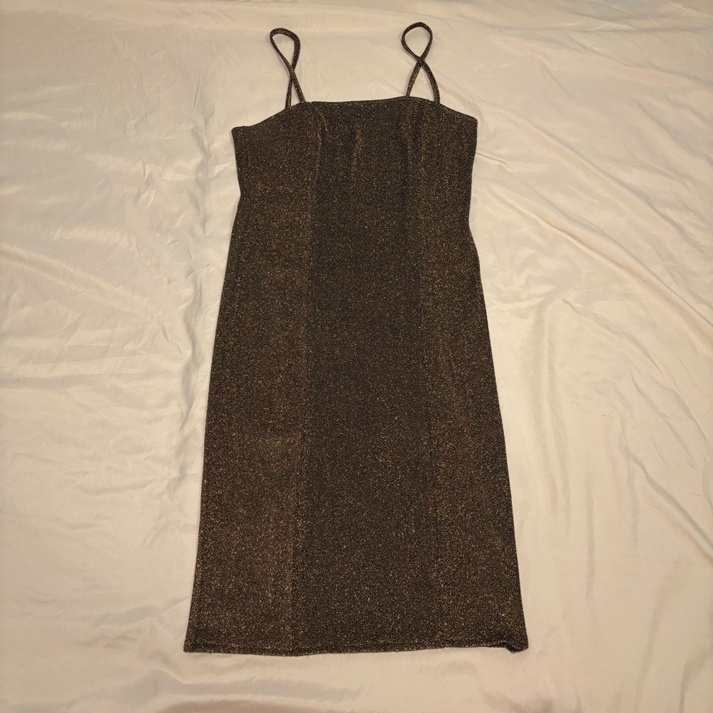 Forever 21 Shimmering Brown Spaghetti Strap Mini Dress Size L